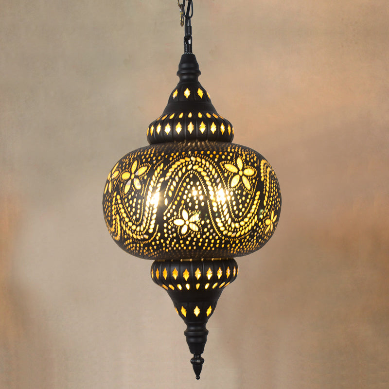 Metallic Vase/Gourd Pendant Lamp Vintage 3-Head Coffee House Hanging Chandelier in Brass Clearhalo 'Ceiling Lights' 'Chandeliers' Lighting' options 399743