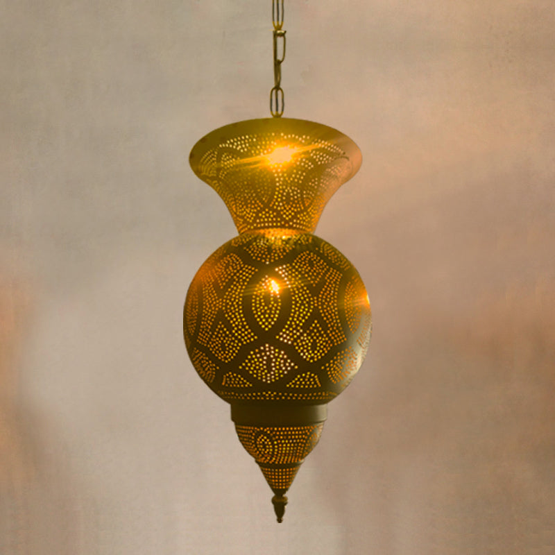 Metallic Vase/Gourd Pendant Lamp Vintage 3-Head Coffee House Hanging Chandelier in Brass Clearhalo 'Ceiling Lights' 'Chandeliers' Lighting' options 399746
