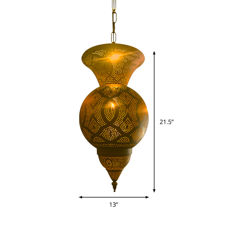 Metallic Vase/Gourd Pendant Lamp Vintage 3-Head Coffee House Hanging Chandelier in Brass Clearhalo 'Ceiling Lights' 'Chandeliers' Lighting' options 399747