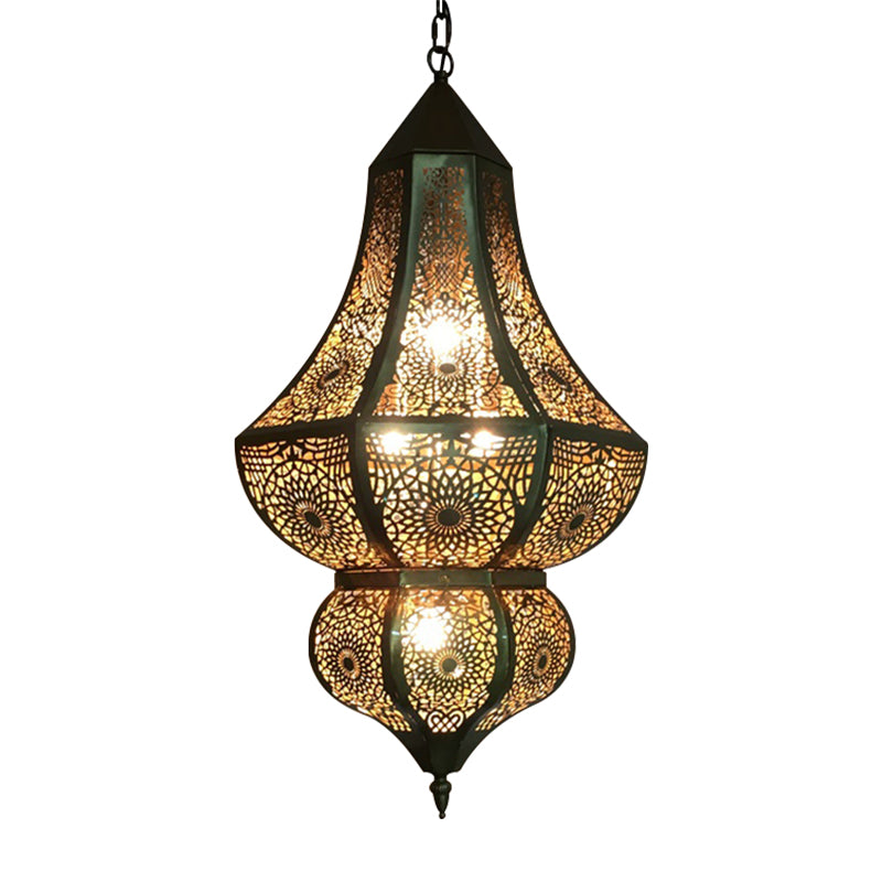 5 Lights Urn Pendant Chandelier Vintage Brass Metal Arab Hanging Lamp with Hollow Out Design Clearhalo 'Ceiling Lights' 'Chandeliers' Lighting' options 399755