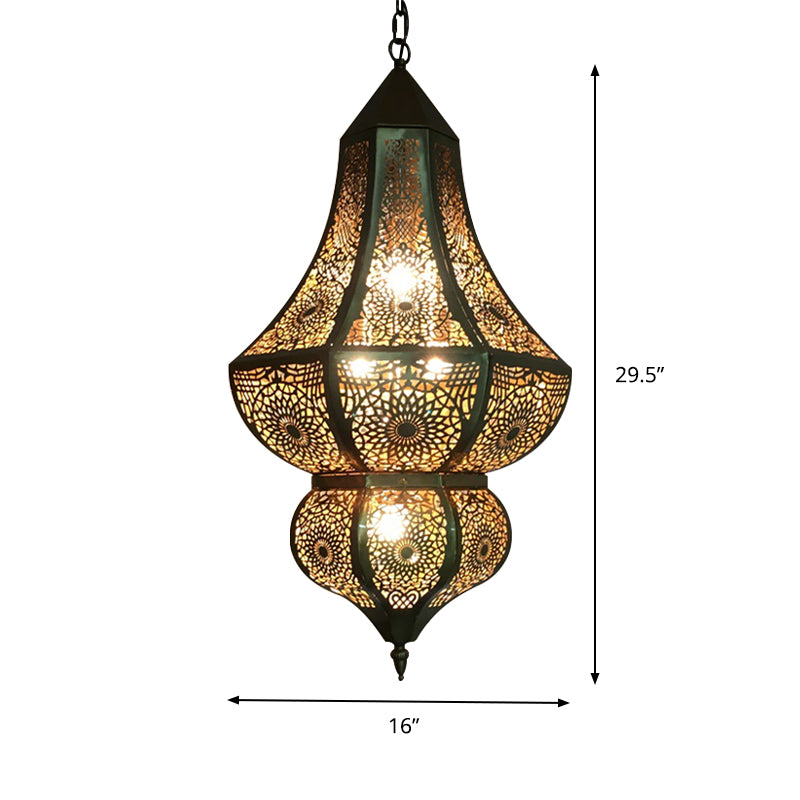 5 Lights Urn Pendant Chandelier Vintage Brass Metal Arab Hanging Lamp with Hollow Out Design Clearhalo 'Ceiling Lights' 'Chandeliers' Lighting' options 399757