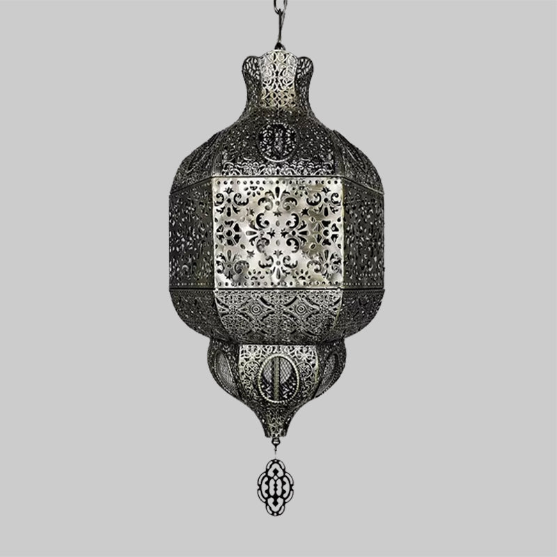 Silver Finish 3-Bulb Chandelier Lighting Arab Metallic Lantern Suspended Pendant Lamp Clearhalo 'Ceiling Lights' 'Chandeliers' Lighting' options 399761