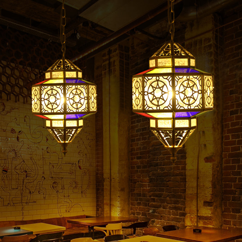 Metallic Brass Pendant Light Lantern 1-Head Southeast Asia Hanging Lamp with Clear Glass Shade Clearhalo 'Ceiling Lights' 'Chandeliers' Lighting' options 399763