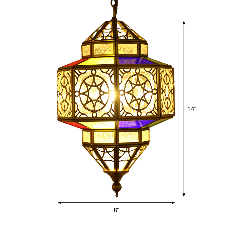 Metallic Brass Pendant Light Lantern 1-Head Southeast Asia Hanging Lamp with Clear Glass Shade Clearhalo 'Ceiling Lights' 'Chandeliers' Lighting' options 399767