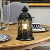 5"/6.5" Wide 1 Head Candlestick Light Antiqued Hollowed Out Metal Nightstand Lamp in Black Black 6.5" Clearhalo 'Lamps' 'Table Lamps' Lighting' 399787
