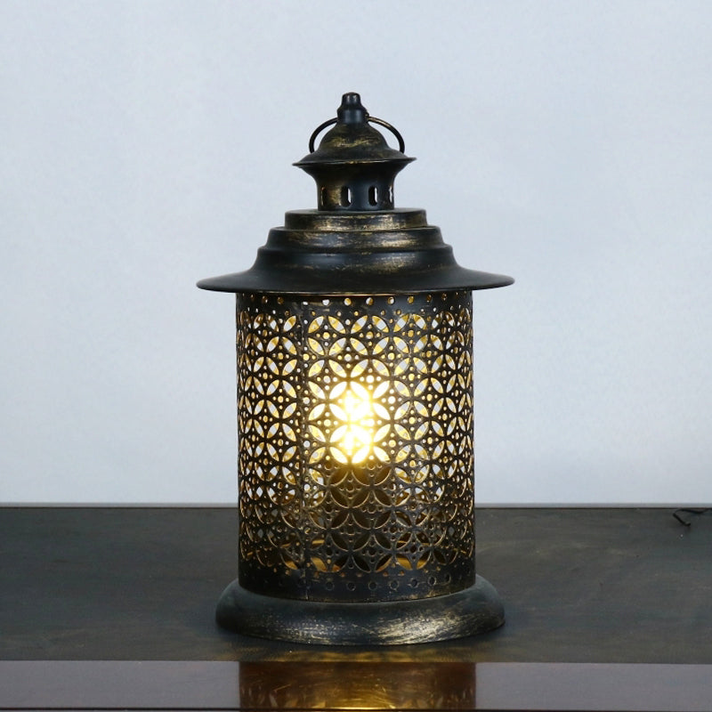 5"/6.5" Wide 1 Head Candlestick Light Antiqued Hollowed Out Metal Nightstand Lamp in Black Clearhalo 'Lamps' 'Table Lamps' Lighting' 399788