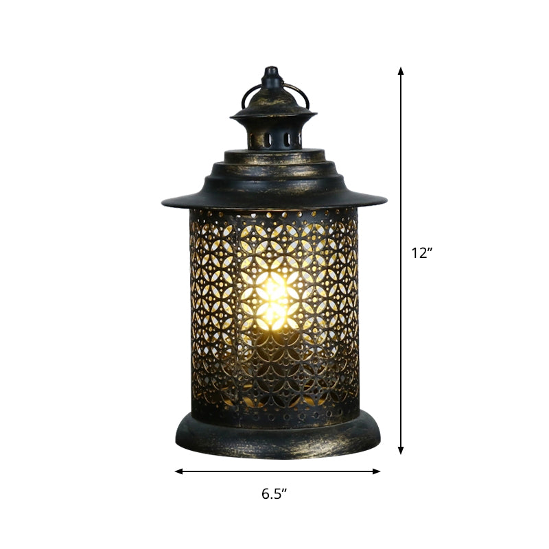 5"/6.5" Wide 1 Head Candlestick Light Antiqued Hollowed Out Metal Nightstand Lamp in Black Clearhalo 'Lamps' 'Table Lamps' Lighting' 399791