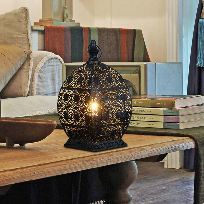 5"/6.5" Wide 1 Head Candlestick Light Antiqued Hollowed Out Metal Nightstand Lamp in Black Clearhalo 'Lamps' 'Table Lamps' Lighting' 399793