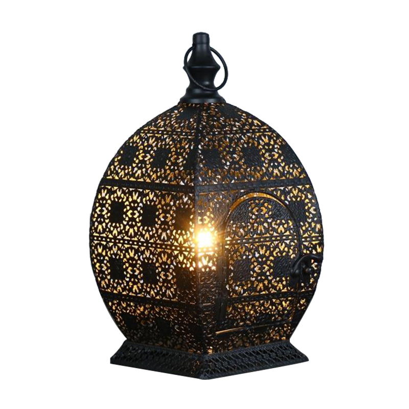 5"/6.5" Wide 1 Head Candlestick Light Antiqued Hollowed Out Metal Nightstand Lamp in Black Clearhalo 'Lamps' 'Table Lamps' Lighting' 399794