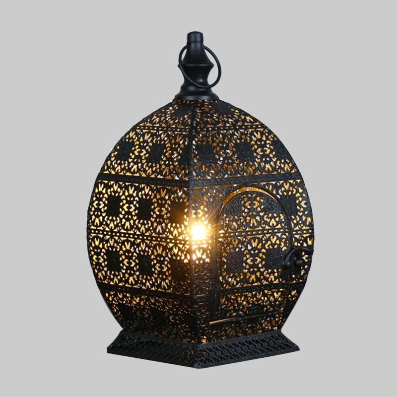 5"/6.5" Wide 1 Head Candlestick Light Antiqued Hollowed Out Metal Nightstand Lamp in Black Clearhalo 'Lamps' 'Table Lamps' Lighting' 399795