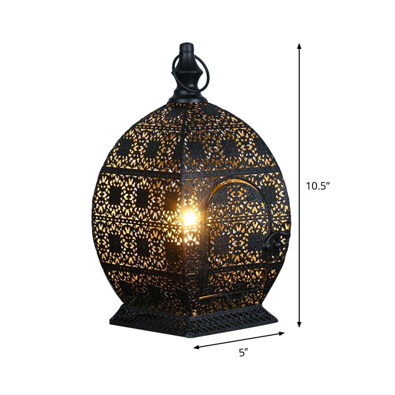 5"/6.5" Wide 1 Head Candlestick Light Antiqued Hollowed Out Metal Nightstand Lamp in Black Clearhalo 'Lamps' 'Table Lamps' Lighting' 399796