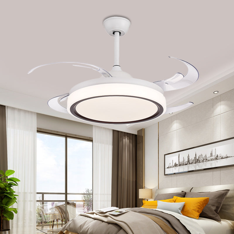 LED Drum Semi Flush Lighting Modernism White Acrylic 4 PC Blades Ceiling Fan Lamp, 48" Wide Clearhalo 'Ceiling Fans with Lights' 'Ceiling Fans' 'Modern Ceiling Fans' 'Modern' Lighting' 399836