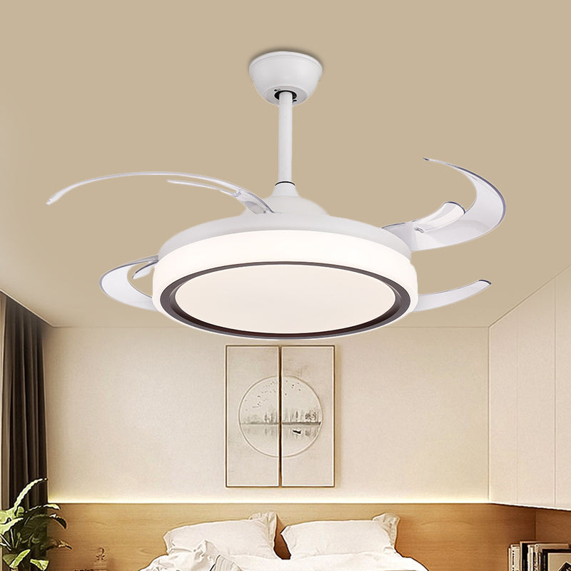 LED Drum Semi Flush Lighting Modernism White Acrylic 4 PC Blades Ceiling Fan Lamp, 48" Wide Clearhalo 'Ceiling Fans with Lights' 'Ceiling Fans' 'Modern Ceiling Fans' 'Modern' Lighting' 399837