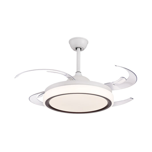 LED Drum Semi Flush Lighting Modernism White Acrylic 4 PC Blades Ceiling Fan Lamp, 48" Wide Clearhalo 'Ceiling Fans with Lights' 'Ceiling Fans' 'Modern Ceiling Fans' 'Modern' Lighting' 399838