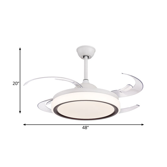 LED Drum Semi Flush Lighting Modernism White Acrylic 4 PC Blades Ceiling Fan Lamp, 48" Wide Clearhalo 'Ceiling Fans with Lights' 'Ceiling Fans' 'Modern Ceiling Fans' 'Modern' Lighting' 399839