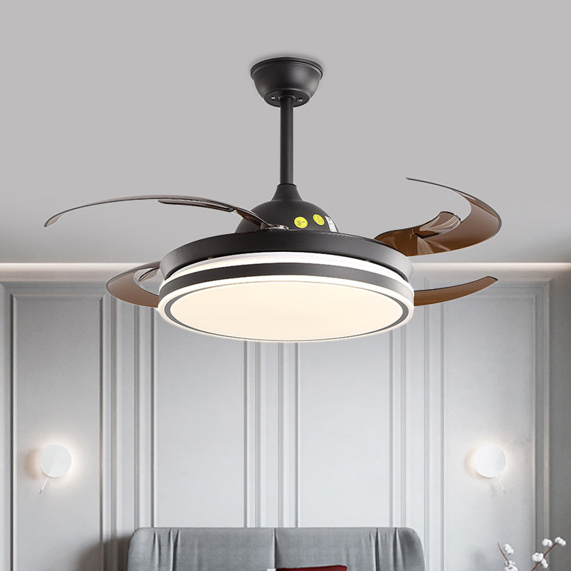 48" W Acrylic Round Hanging Fan Lighting Modern Bedroom LED Semi Flush Mounted Lamp in White/Black, 6 Blades Clearhalo 'Ceiling Fans with Lights' 'Ceiling Fans' 'Modern Ceiling Fans' 'Modern' Lighting' 399841