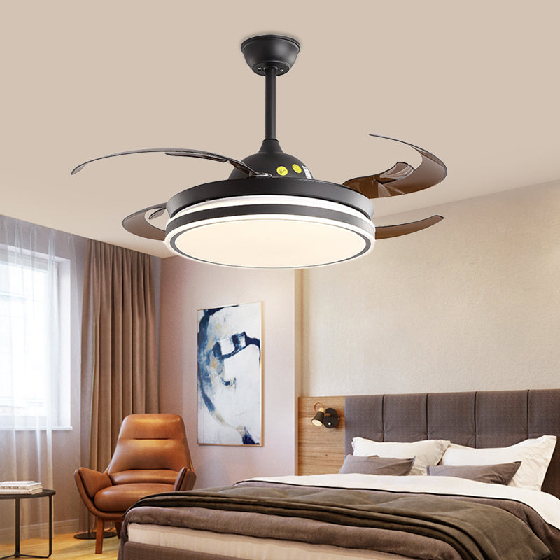 48" W Acrylic Round Hanging Fan Lighting Modern Bedroom LED Semi Flush Mounted Lamp in White/Black, 6 Blades Clearhalo 'Ceiling Fans with Lights' 'Ceiling Fans' 'Modern Ceiling Fans' 'Modern' Lighting' 399842