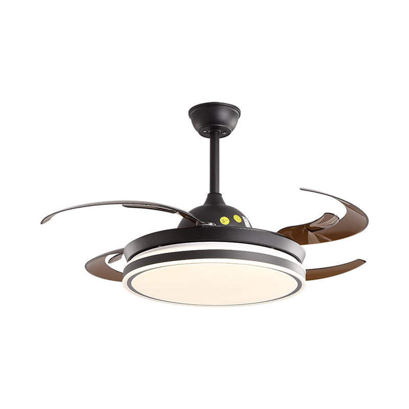 48" W Acrylic Round Hanging Fan Lighting Modern Bedroom LED Semi Flush Mounted Lamp in White/Black, 6 Blades Clearhalo 'Ceiling Fans with Lights' 'Ceiling Fans' 'Modern Ceiling Fans' 'Modern' Lighting' 399843