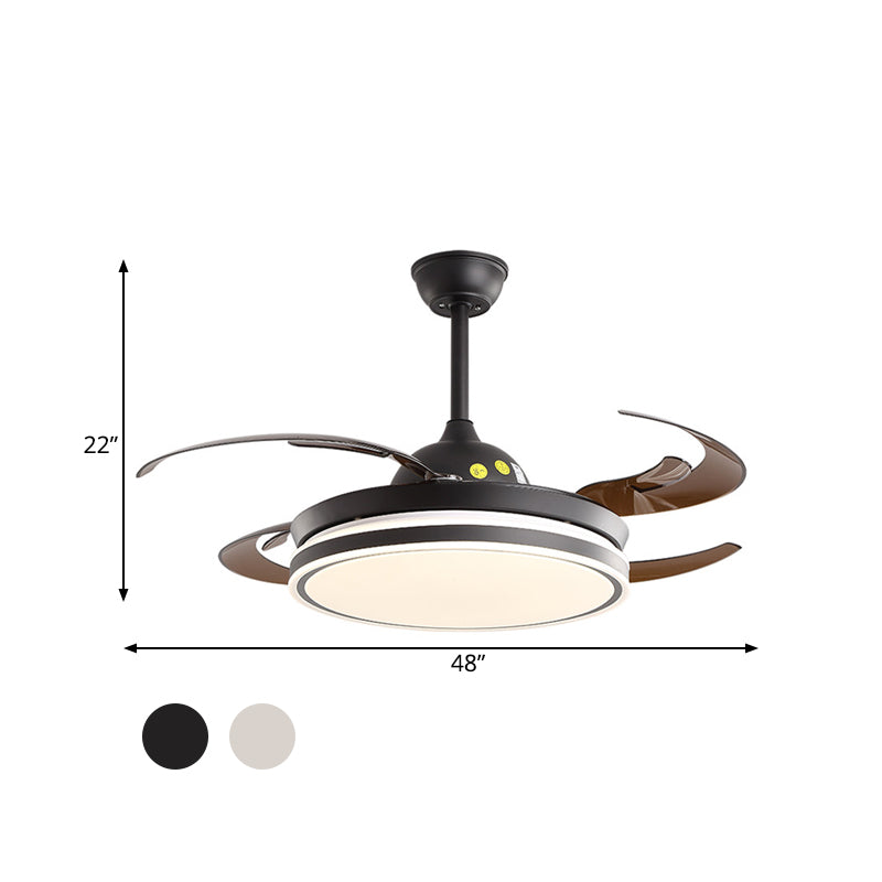 48" W Acrylic Round Hanging Fan Lighting Modern Bedroom LED Semi Flush Mounted Lamp in White/Black, 6 Blades Clearhalo 'Ceiling Fans with Lights' 'Ceiling Fans' 'Modern Ceiling Fans' 'Modern' Lighting' 399844