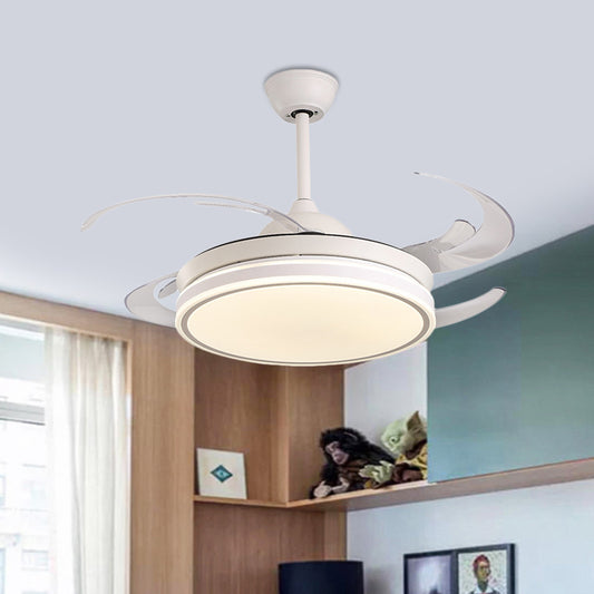 48" W Acrylic Round Hanging Fan Lighting Modern Bedroom LED Semi Flush Mounted Lamp in White/Black, 6 Blades White Clearhalo 'Ceiling Fans with Lights' 'Ceiling Fans' 'Modern Ceiling Fans' 'Modern' Lighting' 399845