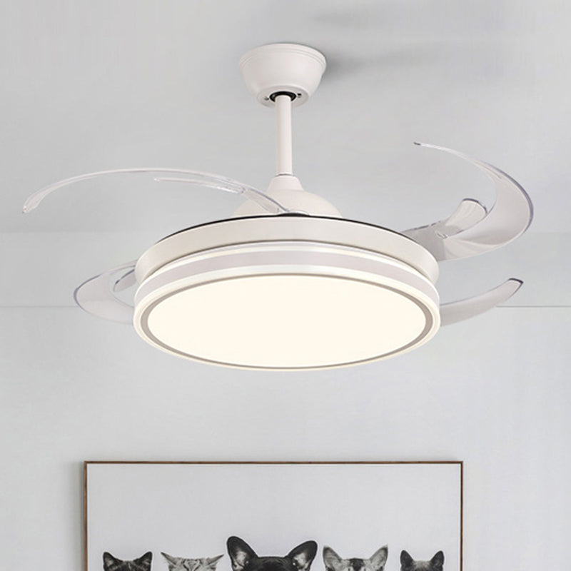 48" W Acrylic Round Hanging Fan Lighting Modern Bedroom LED Semi Flush Mounted Lamp in White/Black, 6 Blades Clearhalo 'Ceiling Fans with Lights' 'Ceiling Fans' 'Modern Ceiling Fans' 'Modern' Lighting' 399846