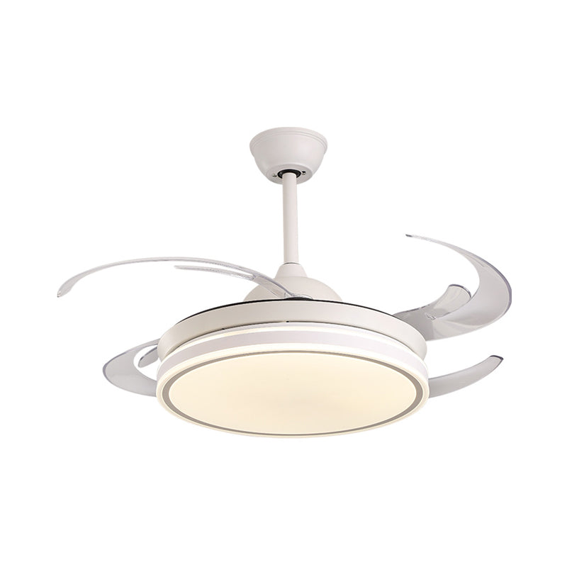 48" W Acrylic Round Hanging Fan Lighting Modern Bedroom LED Semi Flush Mounted Lamp in White/Black, 6 Blades Clearhalo 'Ceiling Fans with Lights' 'Ceiling Fans' 'Modern Ceiling Fans' 'Modern' Lighting' 399847