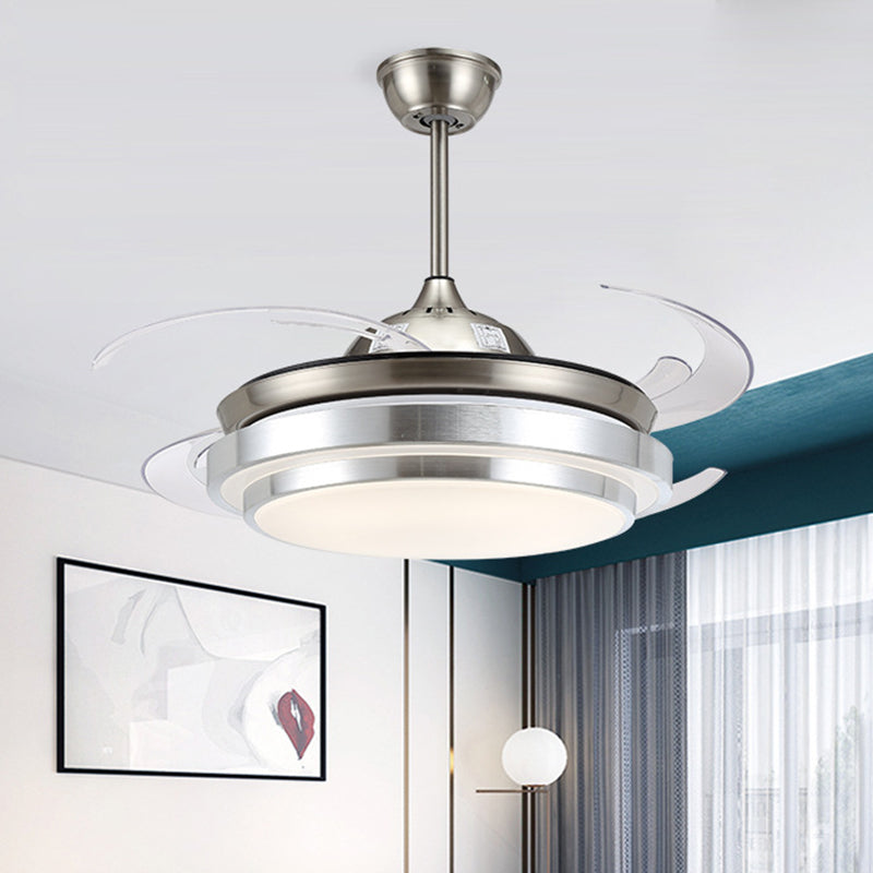 Nickel LED Pendant Fan Light Modernist Acrylic Cascaded 4 Blades Semi Flush Lamp Fixture, 48" W Nickel Clearhalo 'Ceiling Fans with Lights' 'Ceiling Fans' 'Modern Ceiling Fans' 'Modern' Lighting' 399848