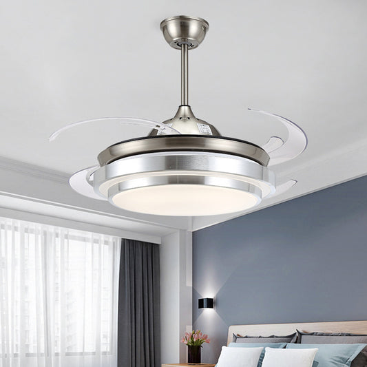 Nickel LED Pendant Fan Light Modernist Acrylic Cascaded 4 Blades Semi Flush Lamp Fixture, 48" W Clearhalo 'Ceiling Fans with Lights' 'Ceiling Fans' 'Modern Ceiling Fans' 'Modern' Lighting' 399849