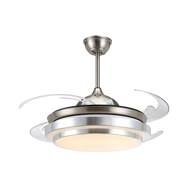 Nickel LED Pendant Fan Light Modernist Acrylic Cascaded 4 Blades Semi Flush Lamp Fixture, 48" W Clearhalo 'Ceiling Fans with Lights' 'Ceiling Fans' 'Modern Ceiling Fans' 'Modern' Lighting' 399850