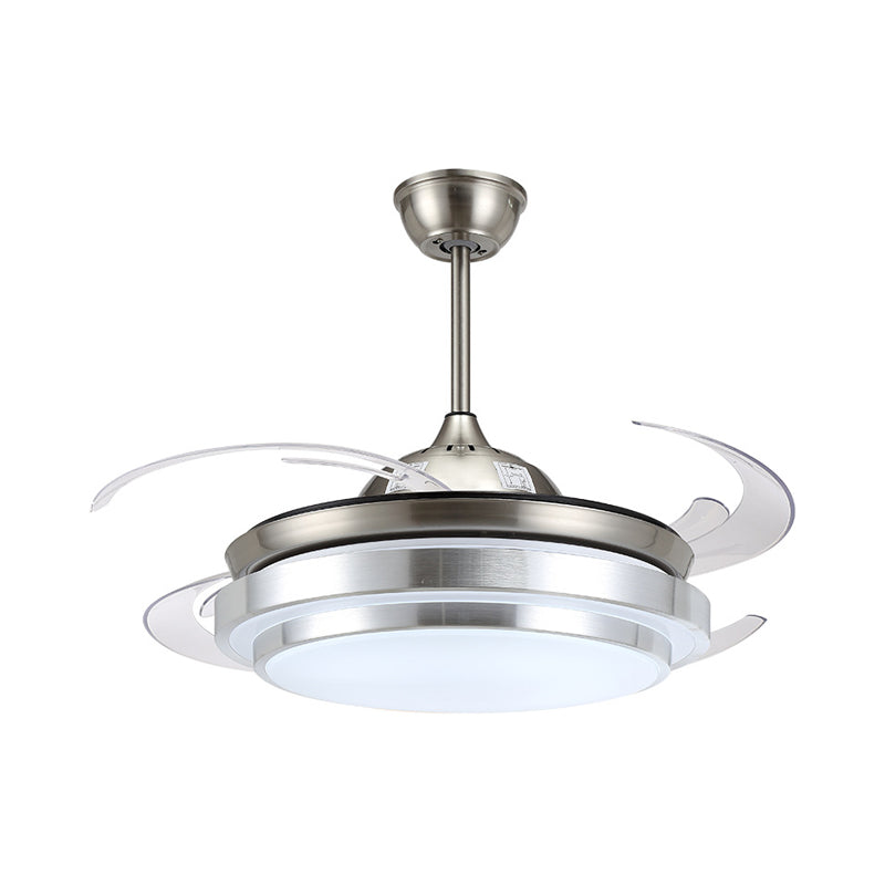 Nickel LED Pendant Fan Light Modernist Acrylic Cascaded 4 Blades Semi Flush Lamp Fixture, 48" W Clearhalo 'Ceiling Fans with Lights' 'Ceiling Fans' 'Modern Ceiling Fans' 'Modern' Lighting' 399851