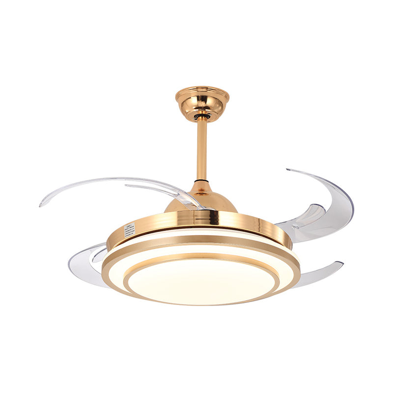 Circular Acrylic Semi Flush Lighting Modernism 48" Wide LED Bedroom Hanging Ceiling Fan Lamp in White/Gold, 4 Blades Clearhalo 'Ceiling Fans with Lights' 'Ceiling Fans' 'Modern Ceiling Fans' 'Modern' Lighting' 399856