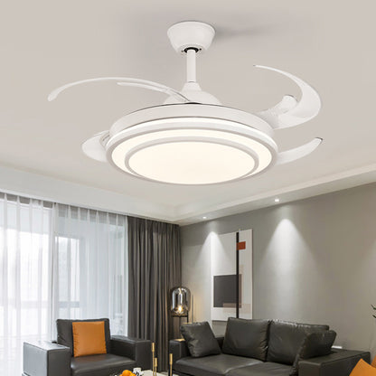 Circular Acrylic Semi Flush Lighting Modernism 48" Wide LED Bedroom Hanging Ceiling Fan Lamp in White/Gold, 4 Blades White Clearhalo 'Ceiling Fans with Lights' 'Ceiling Fans' 'Modern Ceiling Fans' 'Modern' Lighting' 399858