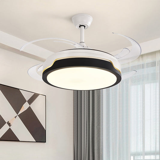 48" W LED Acrylic Semi Flush Mount Light Modern Black/Wood Drum Living Room 4 Blades Pendant Fan Lamp Fixture Clearhalo 'Ceiling Fans with Lights' 'Ceiling Fans' 'Modern Ceiling Fans' 'Modern' Lighting' 399862