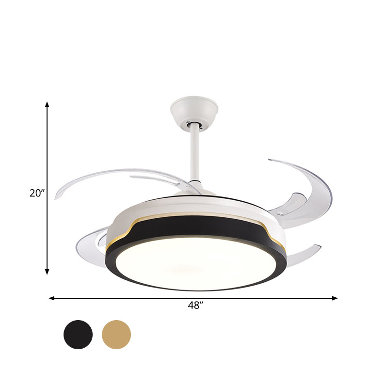 48" W LED Acrylic Semi Flush Mount Light Modern Black/Wood Drum Living Room 4 Blades Pendant Fan Lamp Fixture Clearhalo 'Ceiling Fans with Lights' 'Ceiling Fans' 'Modern Ceiling Fans' 'Modern' Lighting' 399865