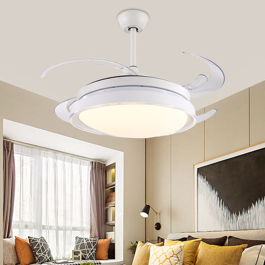 Contemporary Circle Pendant Fan Lamp LED Acrylic Semi Flush Ceiling Light in White with 4 Blades, 48" Wide White Clearhalo 'Ceiling Fans with Lights' 'Ceiling Fans' 'Modern Ceiling Fans' 'Modern' Lighting' 399869
