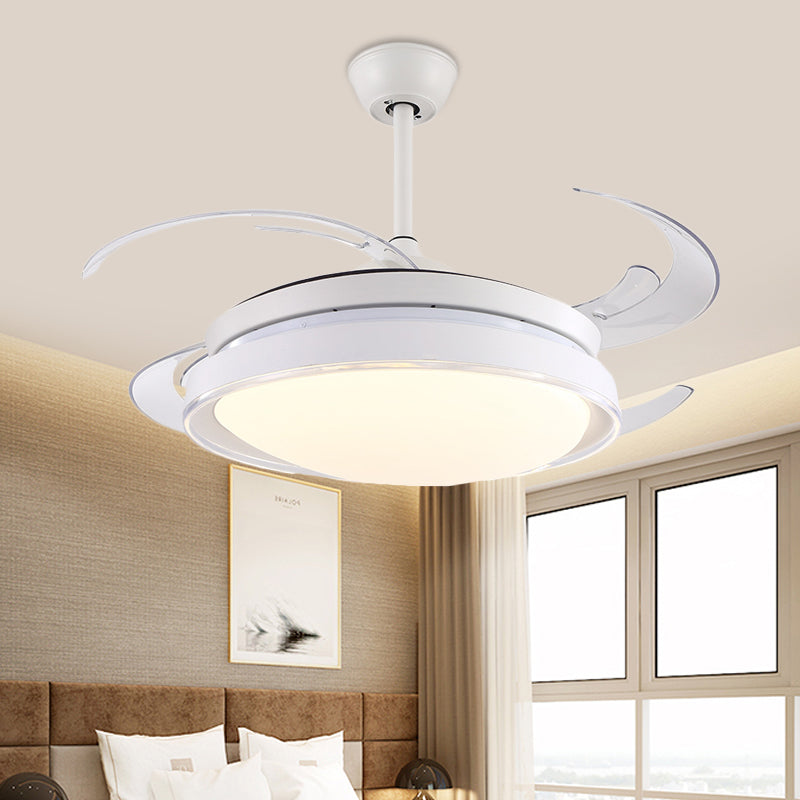 Contemporary Circle Pendant Fan Lamp LED Acrylic Semi Flush Ceiling Light in White with 4 Blades, 48" Wide Clearhalo 'Ceiling Fans with Lights' 'Ceiling Fans' 'Modern Ceiling Fans' 'Modern' Lighting' 399870