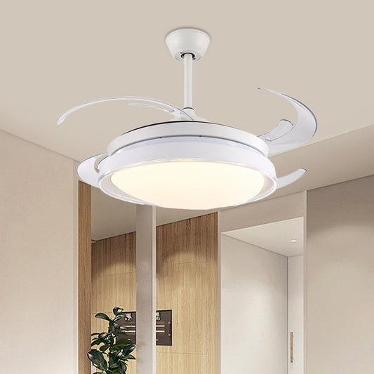 Contemporary Circle Pendant Fan Lamp LED Acrylic Semi Flush Ceiling Light in White with 4 Blades, 48" Wide Clearhalo 'Ceiling Fans with Lights' 'Ceiling Fans' 'Modern Ceiling Fans' 'Modern' Lighting' 399871