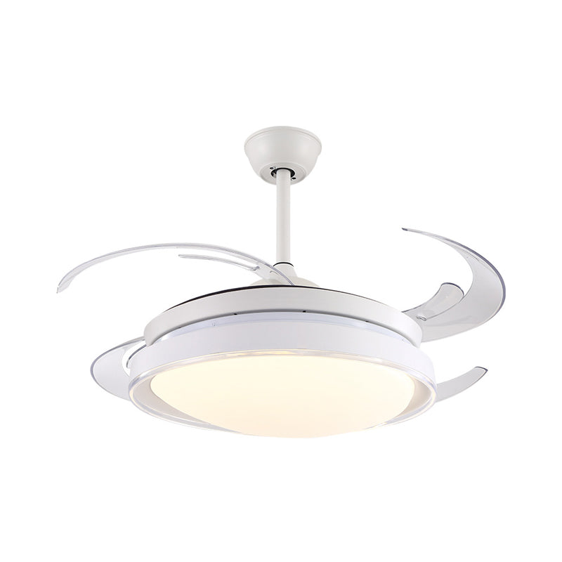 Contemporary Circle Pendant Fan Lamp LED Acrylic Semi Flush Ceiling Light in White with 4 Blades, 48" Wide Clearhalo 'Ceiling Fans with Lights' 'Ceiling Fans' 'Modern Ceiling Fans' 'Modern' Lighting' 399872