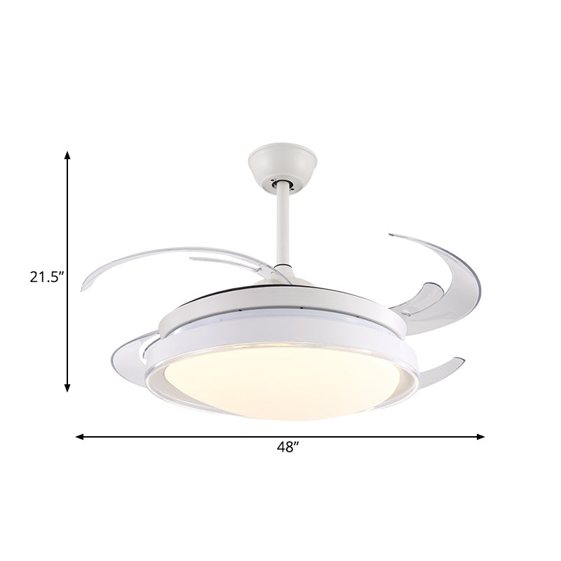 Contemporary Circle Pendant Fan Lamp LED Acrylic Semi Flush Ceiling Light in White with 4 Blades, 48" Wide Clearhalo 'Ceiling Fans with Lights' 'Ceiling Fans' 'Modern Ceiling Fans' 'Modern' Lighting' 399873