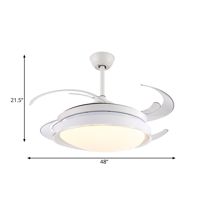 Contemporary Circle Pendant Fan Lamp LED Acrylic Semi Flush Ceiling Light in White with 4 Blades, 48" Wide Clearhalo 'Ceiling Fans with Lights' 'Ceiling Fans' 'Modern Ceiling Fans' 'Modern' Lighting' 399873