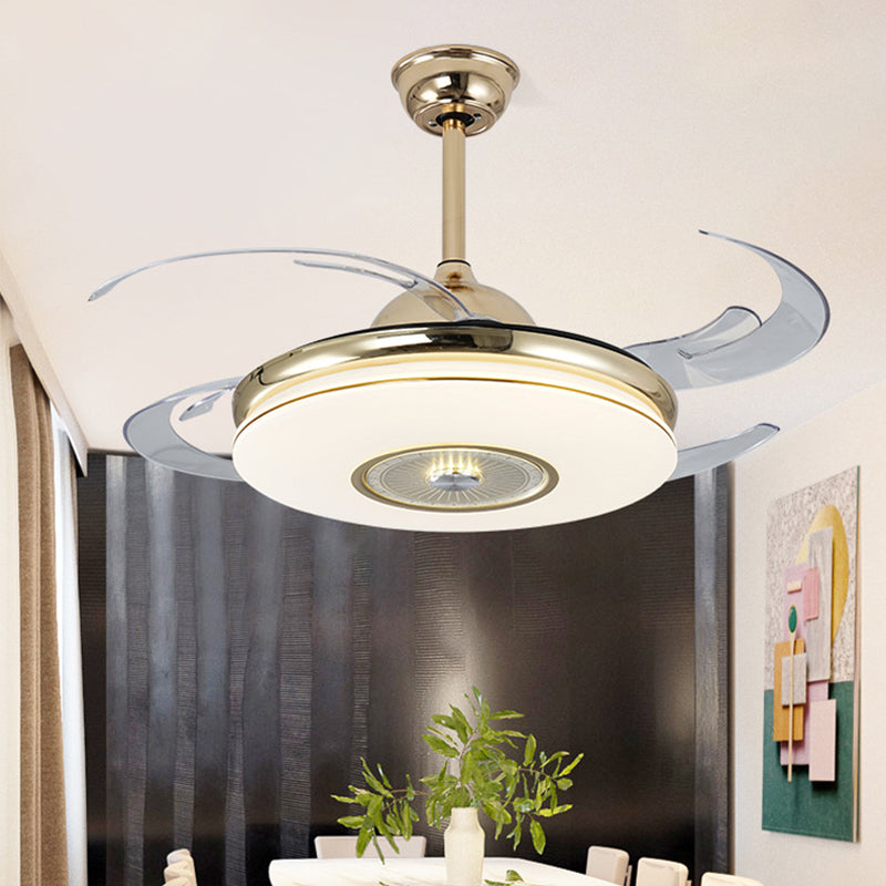 Acrylic Round Semi Flushmount Modern Bedroom 48" Wide LED Hanging Fan Light Fixture in Nickel/Gold with 4 Blades Gold Clearhalo 'Ceiling Fans with Lights' 'Ceiling Fans' 'Modern Ceiling Fans' 'Modern' Lighting' 399874