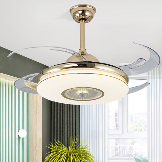 Acrylic Round Semi Flushmount Modern Bedroom 48" Wide LED Hanging Fan Light Fixture in Nickel/Gold with 4 Blades Clearhalo 'Ceiling Fans with Lights' 'Ceiling Fans' 'Modern Ceiling Fans' 'Modern' Lighting' 399875
