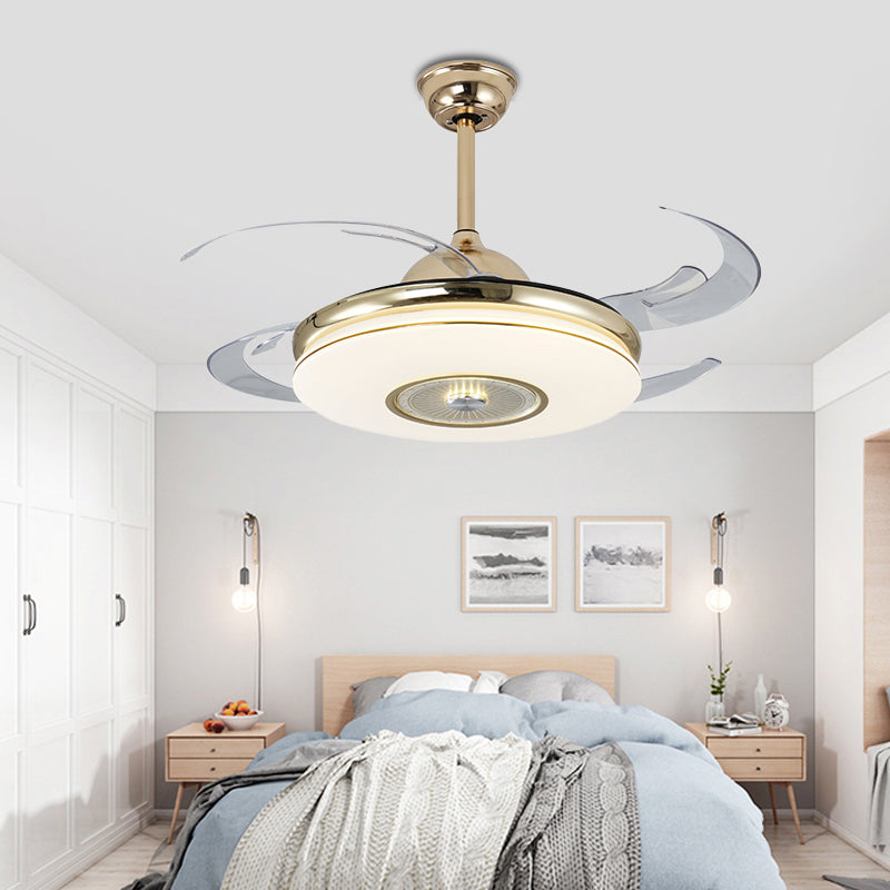 Acrylic Round Semi Flushmount Modern Bedroom 48" Wide LED Hanging Fan Light Fixture in Nickel/Gold with 4 Blades Clearhalo 'Ceiling Fans with Lights' 'Ceiling Fans' 'Modern Ceiling Fans' 'Modern' Lighting' 399876
