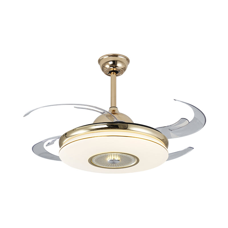 Acrylic Round Semi Flushmount Modern Bedroom 48" Wide LED Hanging Fan Light Fixture in Nickel/Gold with 4 Blades Clearhalo 'Ceiling Fans with Lights' 'Ceiling Fans' 'Modern Ceiling Fans' 'Modern' Lighting' 399877