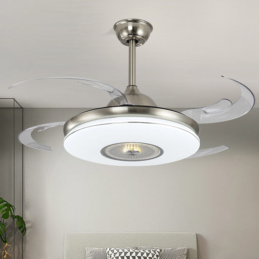 Acrylic Round Semi Flushmount Modern Bedroom 48" Wide LED Hanging Fan Light Fixture in Nickel/Gold with 4 Blades Nickel Clearhalo 'Ceiling Fans with Lights' 'Ceiling Fans' 'Modern Ceiling Fans' 'Modern' Lighting' 399879