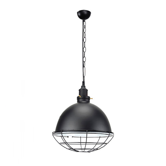 Bowl Shade Indoor Pendant Light Retro Industrial Metal 1 Bulb Black/White/Red Ceiling Light with Wire Guard and Chain Clearhalo 'Art Deco Pendants' 'Black' 'Cast Iron' 'Ceiling Lights' 'Ceramic' 'Crystal' 'Industrial Pendants' 'Industrial' 'Metal' 'Middle Century Pendants' 'Pendant Lights' 'Pendants' 'Rustic Pendants' 'Tiffany' Lighting' 39987
