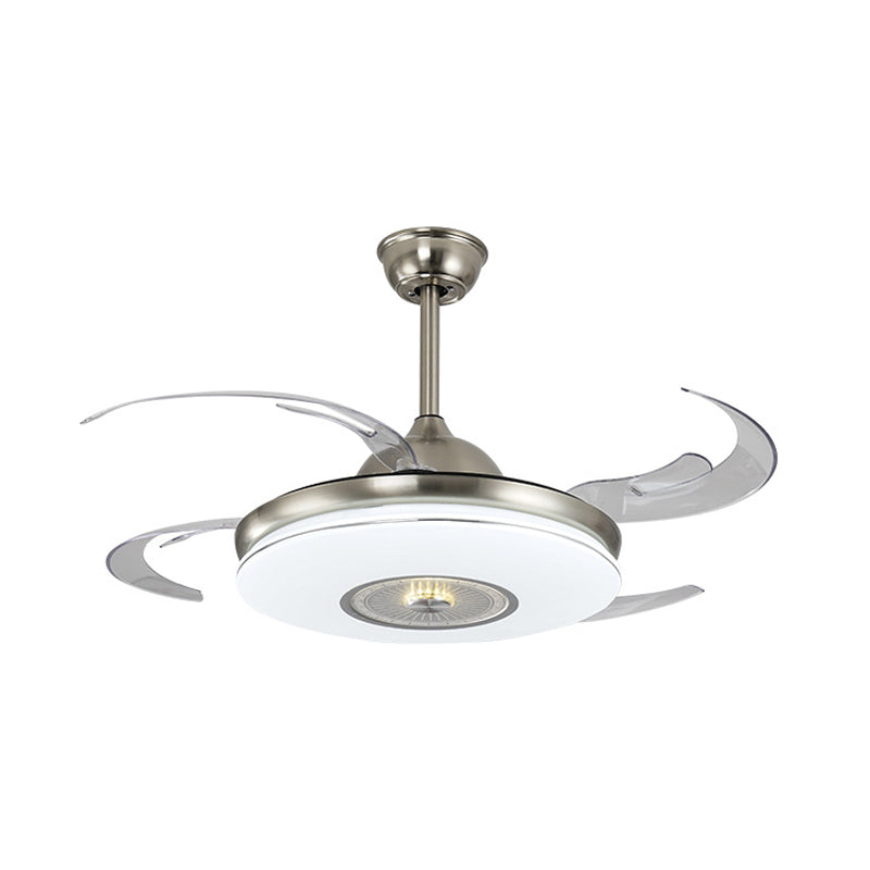 Acrylic Round Semi Flushmount Modern Bedroom 48" Wide LED Hanging Fan Light Fixture in Nickel/Gold with 4 Blades Clearhalo 'Ceiling Fans with Lights' 'Ceiling Fans' 'Modern Ceiling Fans' 'Modern' Lighting' 399880