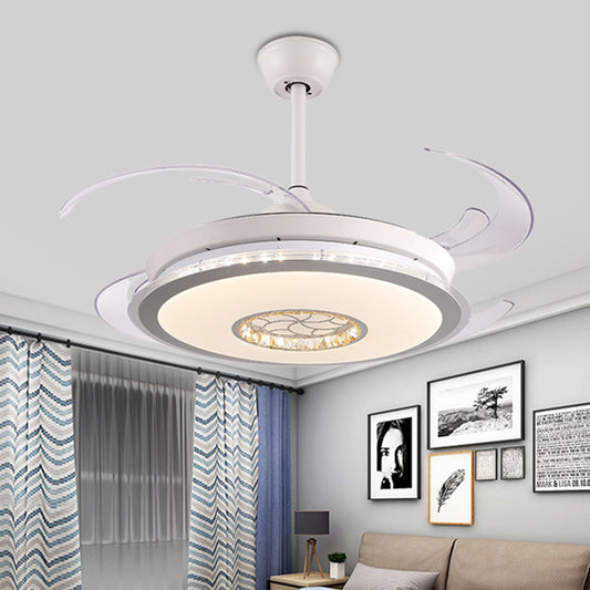 48" W LED Circle Semi Flush Lighting Modernism White Acrylic 4 Clear Blades Ceiling Pendant Fan Lamp for Bedroom Clearhalo 'Ceiling Fans with Lights' 'Ceiling Fans' 'Modern Ceiling Fans' 'Modern' Lighting' 399882