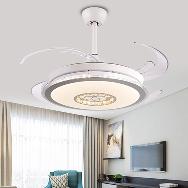 48" W LED Circle Semi Flush Lighting Modernism White Acrylic 4 Clear Blades Ceiling Pendant Fan Lamp for Bedroom Clearhalo 'Ceiling Fans with Lights' 'Ceiling Fans' 'Modern Ceiling Fans' 'Modern' Lighting' 399883