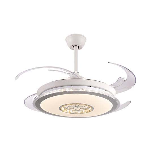 48" W LED Circle Semi Flush Lighting Modernism White Acrylic 4 Clear Blades Ceiling Pendant Fan Lamp for Bedroom Clearhalo 'Ceiling Fans with Lights' 'Ceiling Fans' 'Modern Ceiling Fans' 'Modern' Lighting' 399884